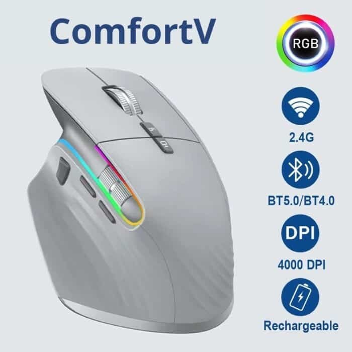 Souris Ergonomique Sans Fil Multi-Appareils, Bluetooth 5.0 & 2.4G | ComfortV