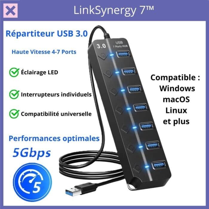 Répartiteur USB 3.0 Haute Vitesse à 4-7 Ports | LinkSynergy 7™